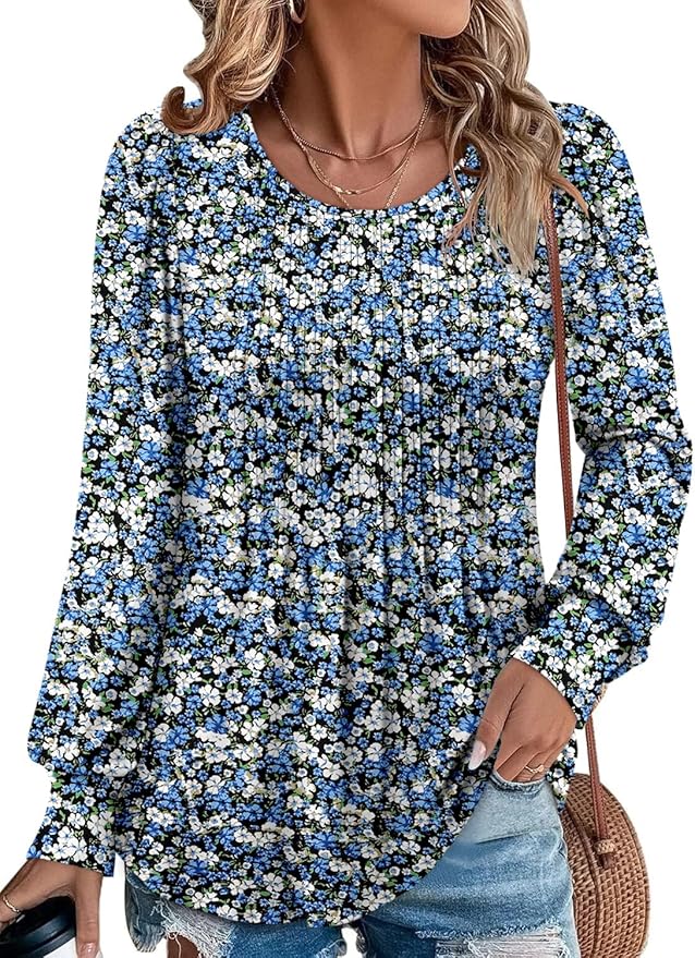 BETTE BOUTIK Long Sleeve Shirts for Women Fall Tops Dressy Blouses Crewneck Tunic Tops for Leggings S-3XL
