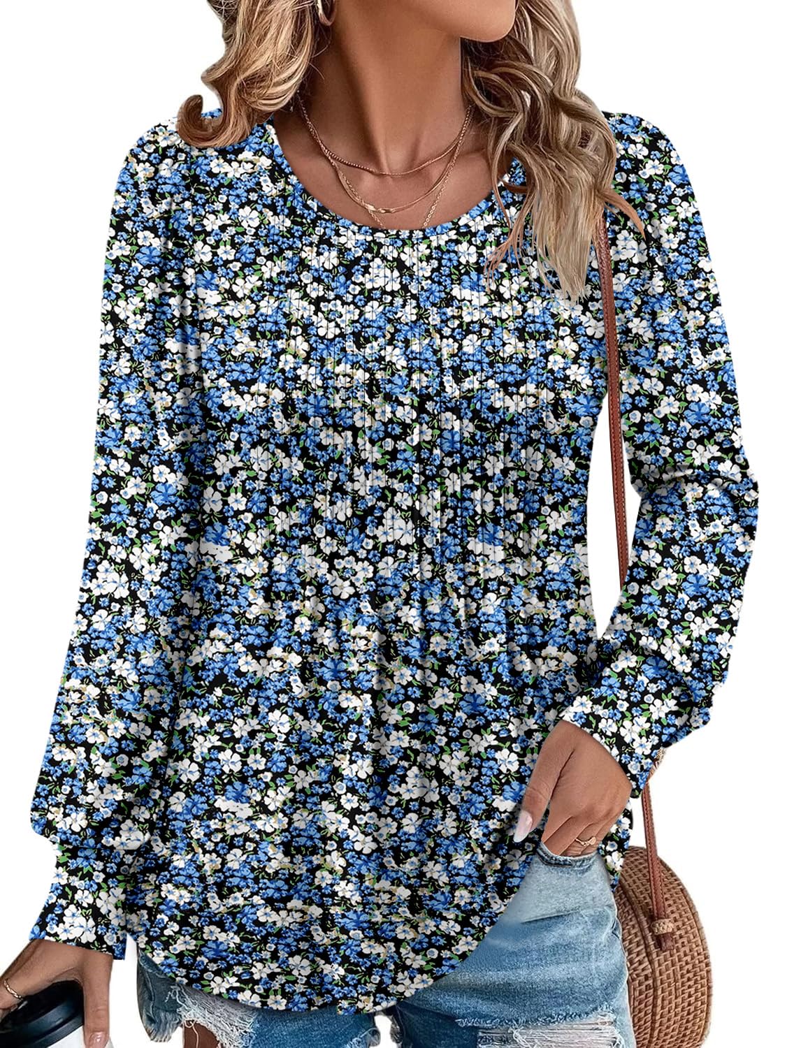 BETTE BOUTIK Long Sleeve Shirts for Women Fall Tops Dressy Blouses Crewneck Tunic Tops for Leggings S-3XL