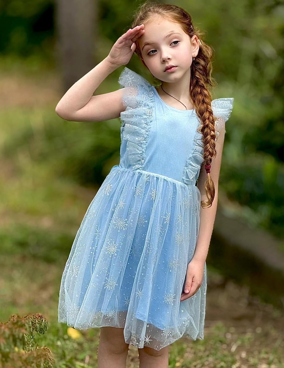 Arshiner Toddler Dress Summer Ruffle Sleeve V-Back Tie Waist Flower Girl Dresses Wedding Tulle Outfit 2-8Y - Image 4