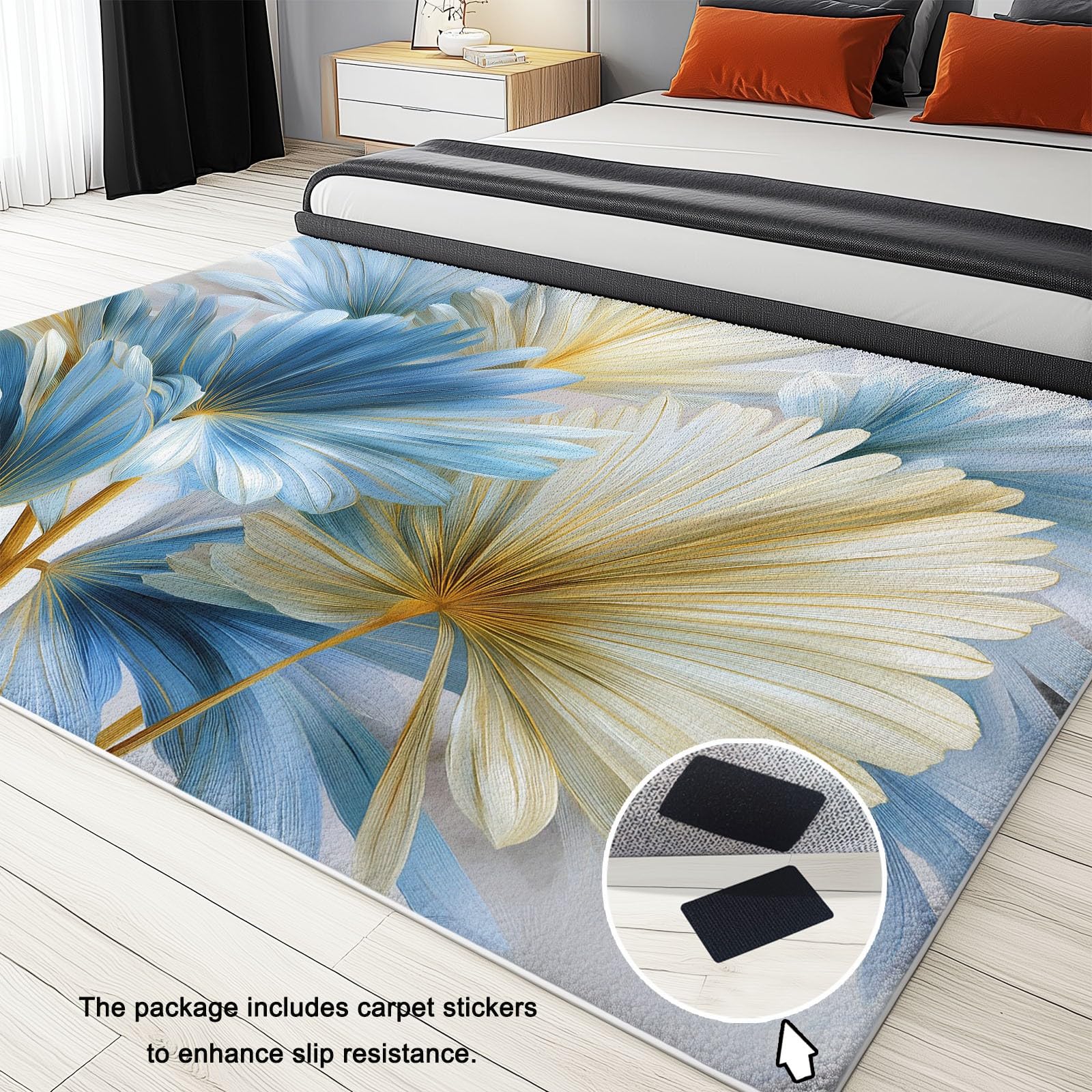 Generico Tappeto Salotto Corto Pile Fiori Eleganza Natura Arte, Tappeti Corridoio Lungo 120 x 180 cm Morbido Lavabile Antiscivolo, Ideale per Soggiorno Camera da letto e Sala da Pranzo Cucina Azzurro