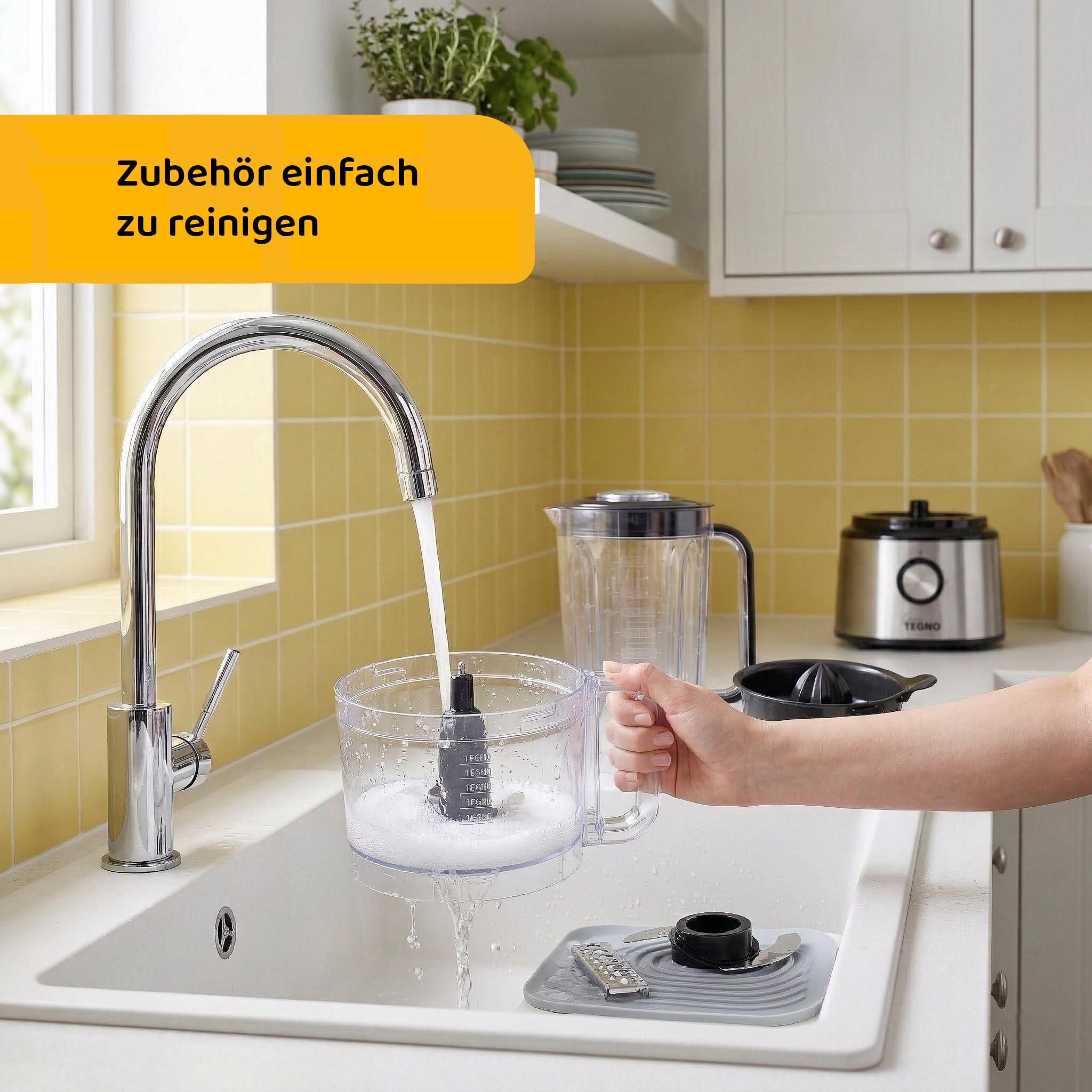 Food Processor - Linea Tegno – Multifunktionale 5-in-1 Küchenmaschine aus Edelstahl – Zum Hacken, Raspeln, Schneiden & Mixen – 2,3L Schüssel & 2,7L Standmixer, Zitruspresse – BPA-frei