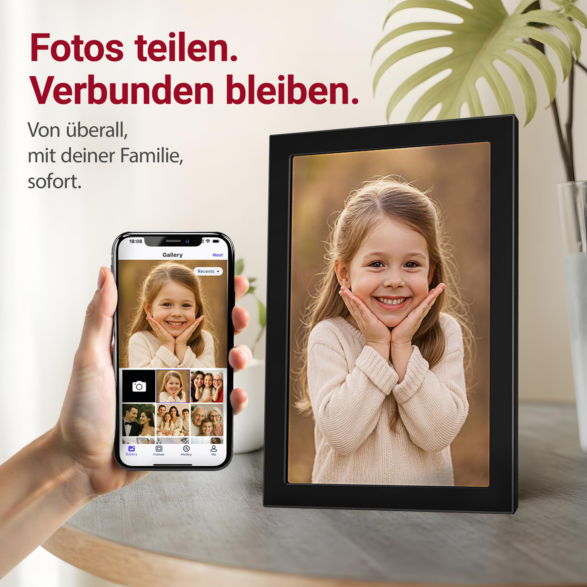 XORO 11 Zoll WiFi Digitale Bilderrahmen, 1280x800 HD IPS Touch Display, 16GB Speicher, Automatische Rotation, Teilen Sie Fotos sofort von überall aus