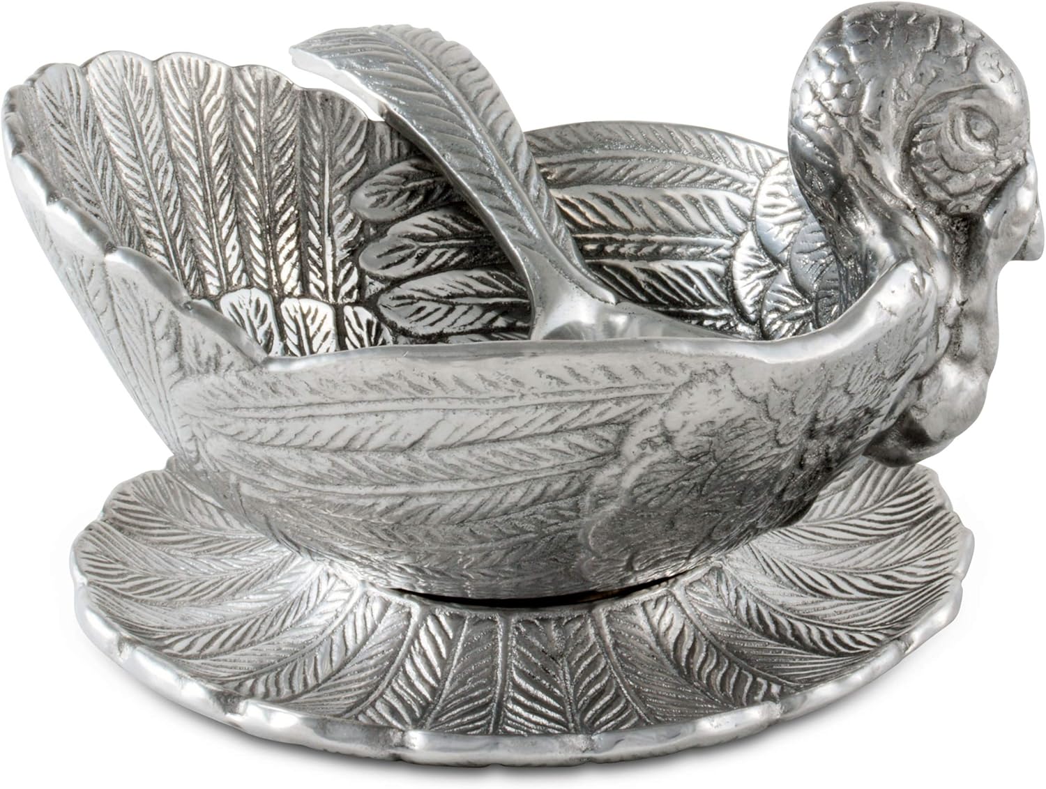 Arthur Court Designs Aluminum Turkey 3-Piece Condiment Set Tray/Bowl/Spoon 7 inch Diameter Tray
