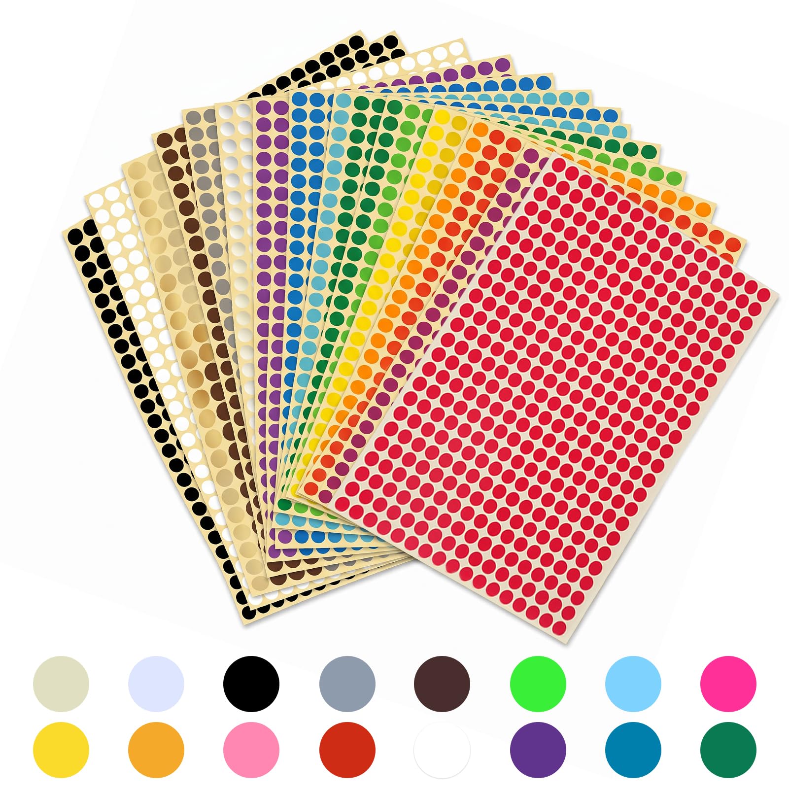 13056 Pcs 6mm Coloured Dot Stickers, 32 Sheets Sticky Dots Circle Stickers