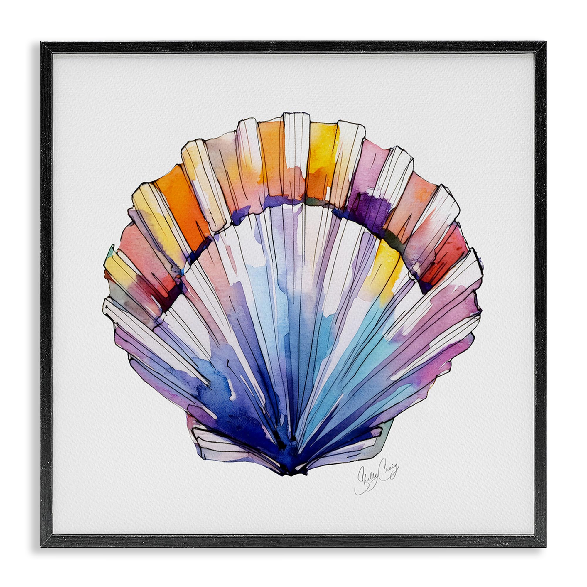 Coastal Scallop Watercolor Nautical, 24 x 24 Inch Framed Giclée Print