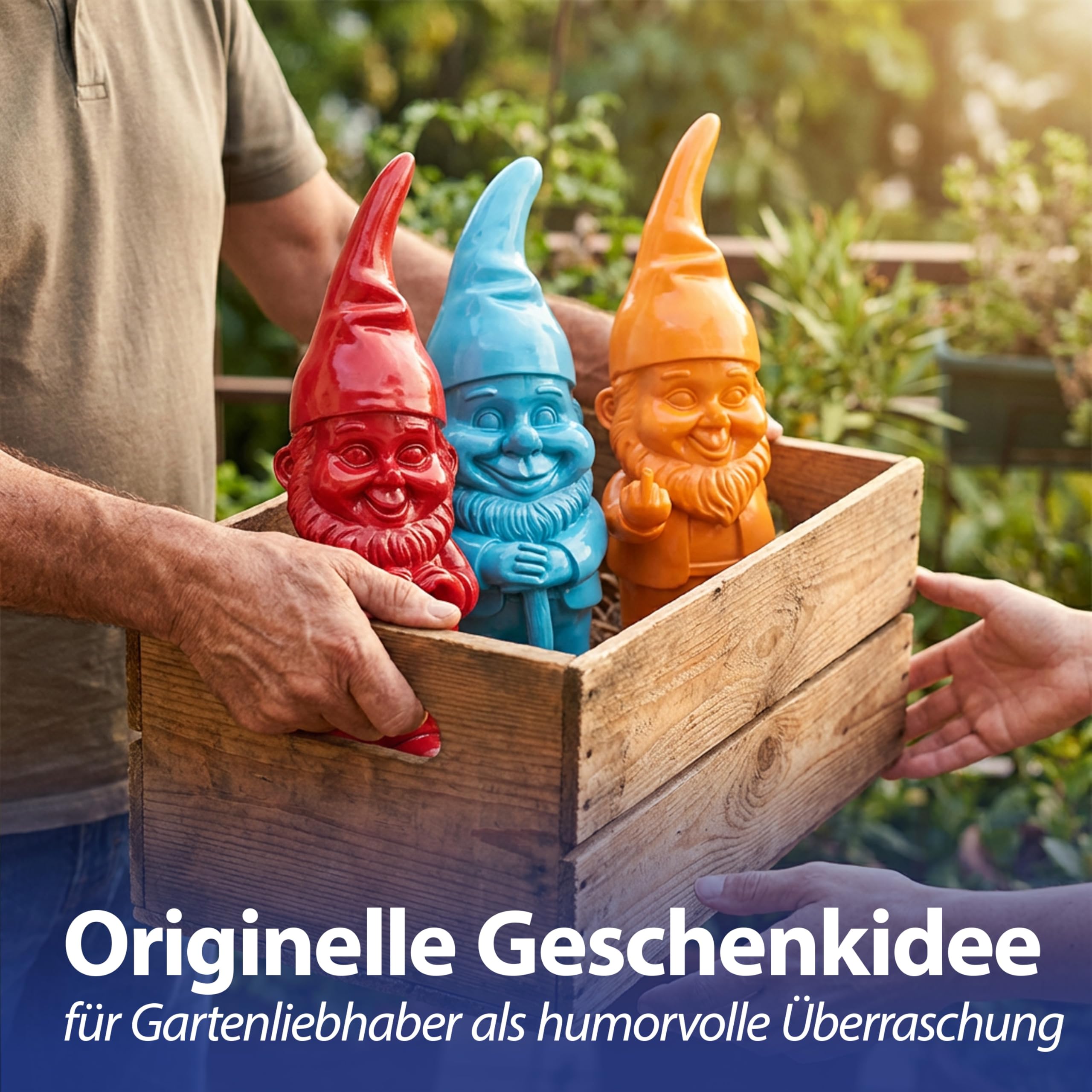 Cepewa XXL Gartenzwerg 3er Set | Polyresin rot türkis orange 20x60x16cm | Dekofigur zum Aufstellen in Haus und Garten | Gartenfigur Zwerg Beetwächter (1 x 3er Set XXL Gartenzwerge rot türkis orange)