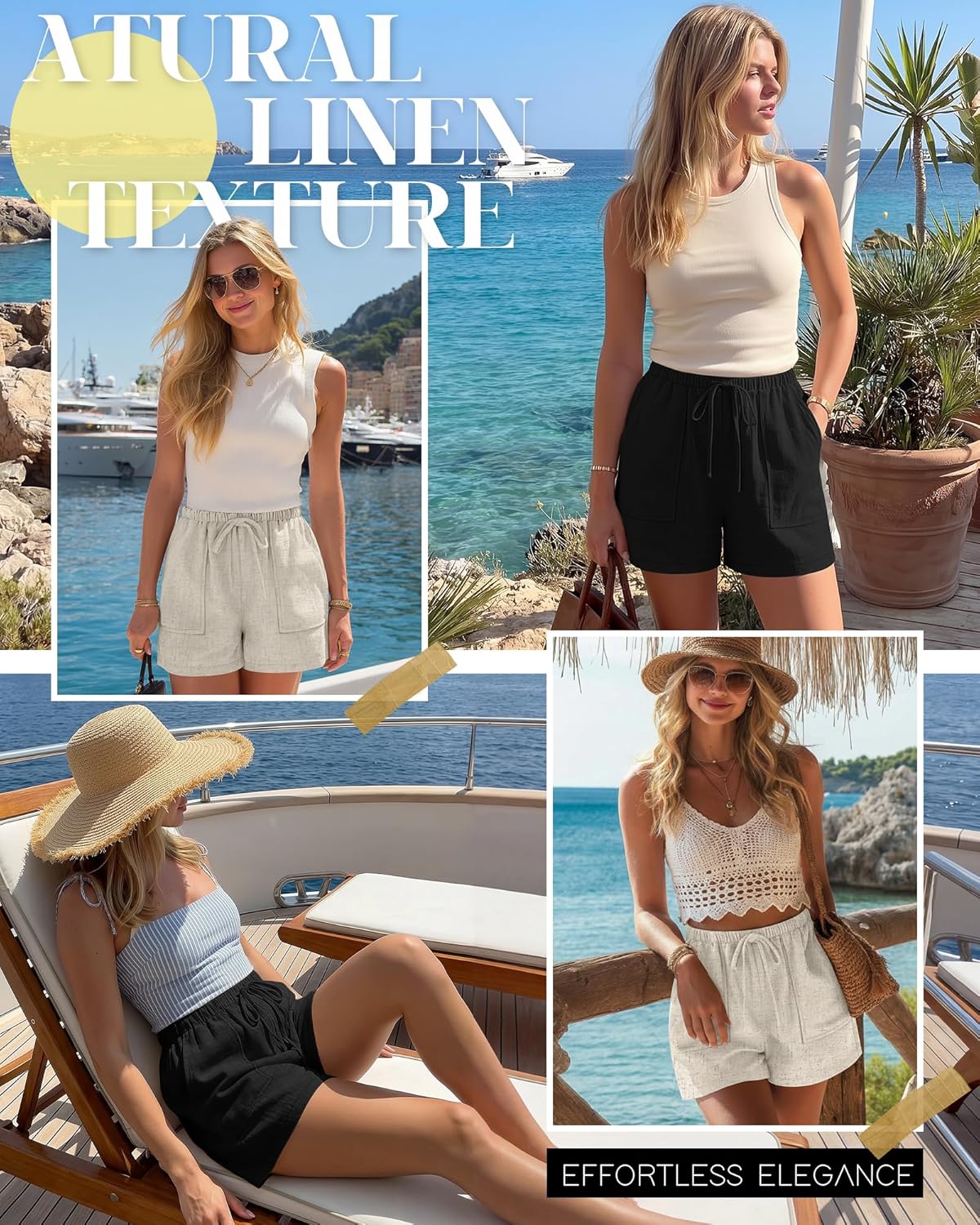 Riyiper 2 Pack Women's Linen Drawstring Elastic Waist Beach Casual Summer Wide Leg Shorts with Pockets 2026