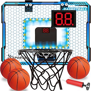 Indoor Mini Basketball Hoop with LED Lights and Electronic Scoreboard for Ages 5+