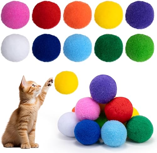 Miniatura 7 de Caydo Pelotas de juguetes para gatos, 20 unidades, 10 colores, 2.4 pulgadas, bolas suaves de pompón para gatos, juguetes para interiores, juguetes