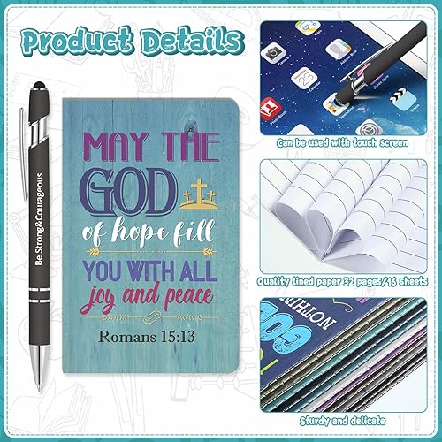 Miniatura 3 de Juego de 24 piezas de regalo inspirador, bolígrafo de metal cristiano, bloc de notas motivacional, de bolsillo, oración de fe, bíblica, bolígrafo