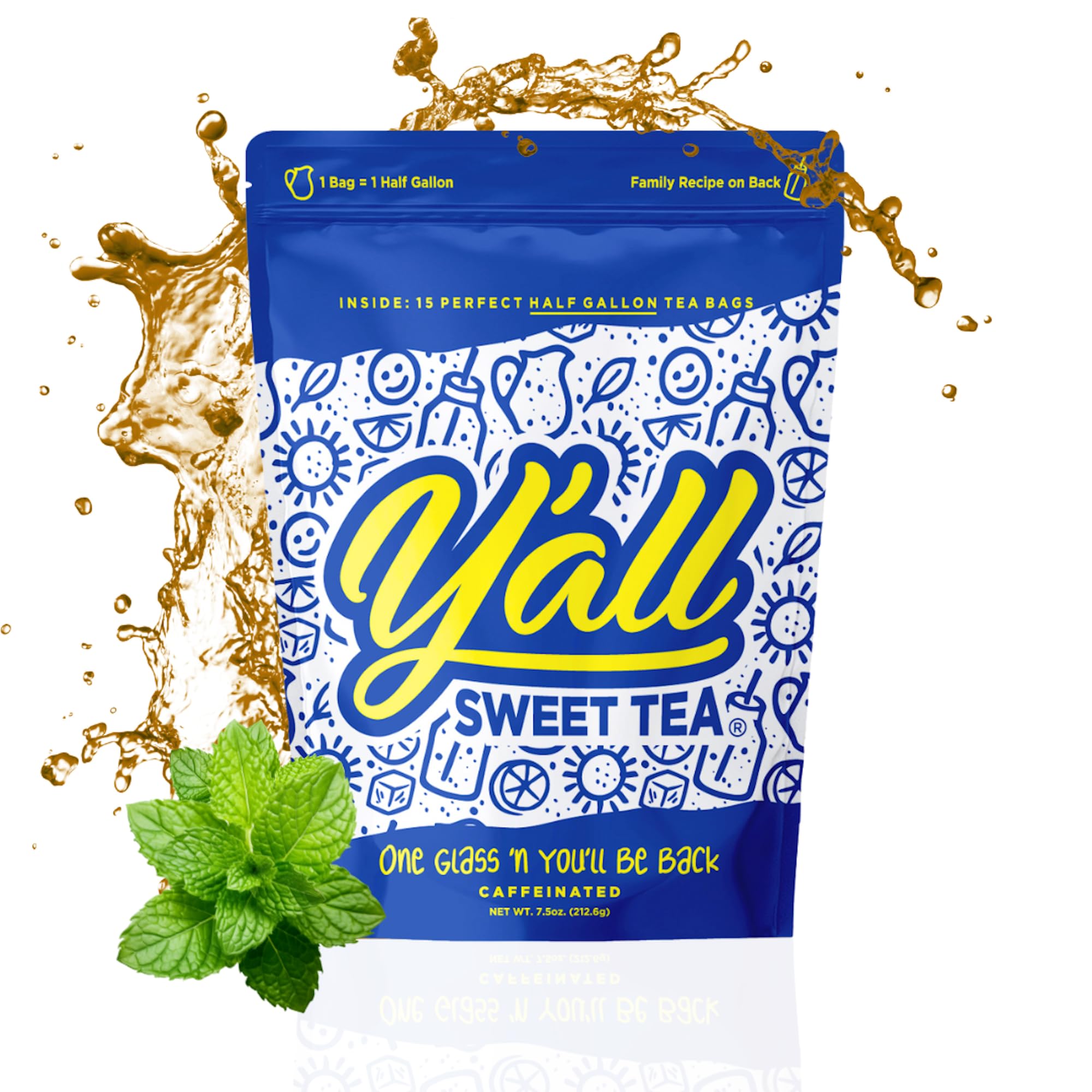 Y'all Sweet Tea - Iced Tea Bags Half Gallon Size in 7.5 Gallons Per Pack Quick Brew Authentic Southern Ice Tea | As Seen on Shark Tank (Caffeinated)