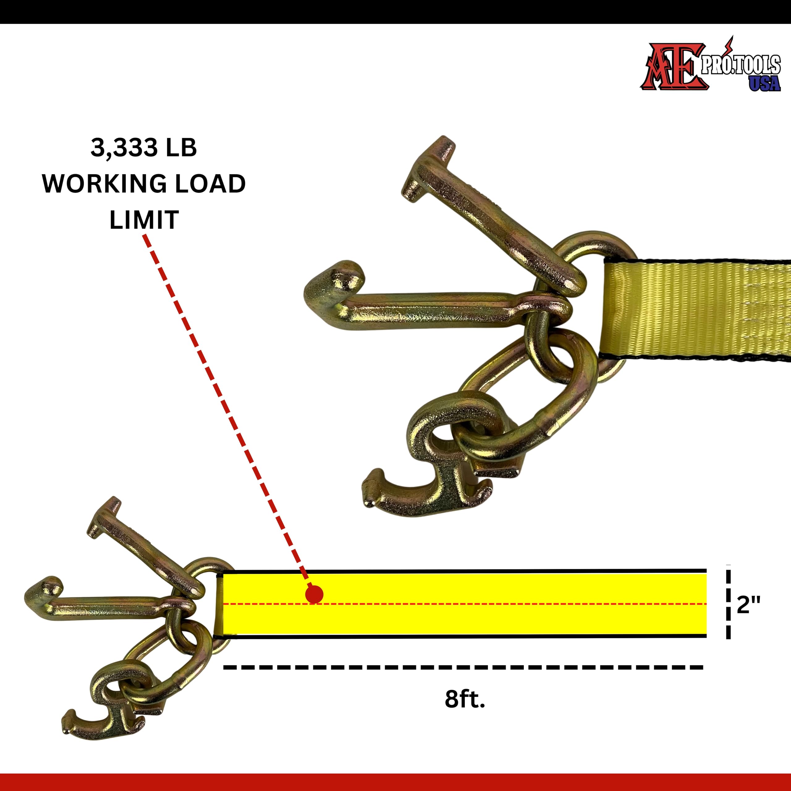 ATE Pro. Tools USA - Tie Down Chain Ratchet Straps with RTJ Cluster Hooks - 2