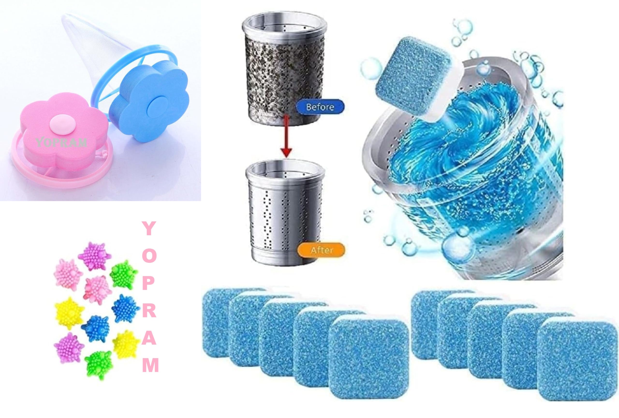 YOPRAM 2 pcs Washing Machine Floating Lint Mesh Bags and Reusable Laundry Dryer Balls Set - Hair Catcher, Lint Trap, and Eco-Friendly Dryer Balls Anti Vibration Pads (10 WASHING TABLET+10BALL+2BAG) (B0CVTZMBR8) Amazon Price History, Amazon Price Tracker