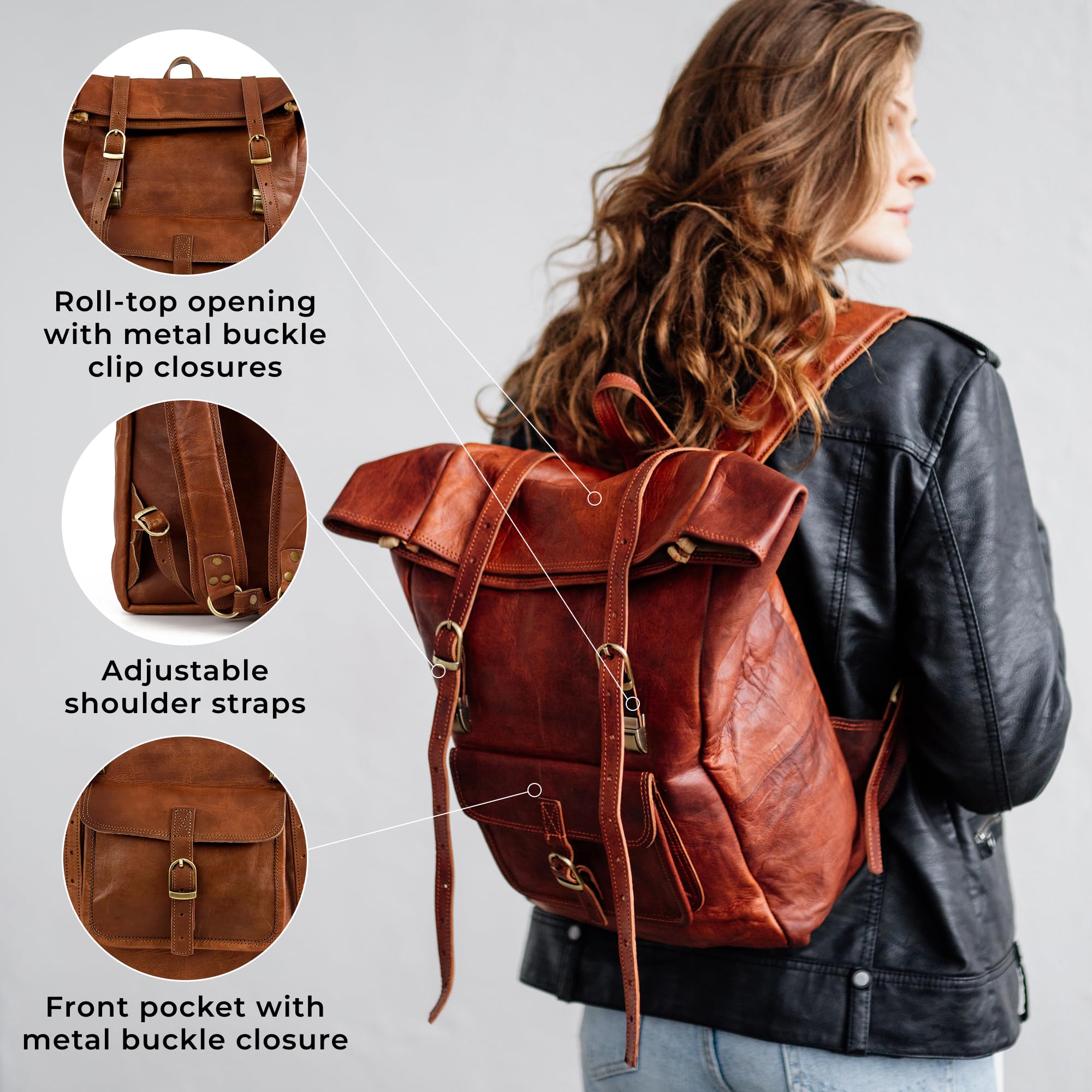 Berliner Bags Leeds Mochila de Piel Auténtica con Compartimento para Portátil y Diseño para Ciclistas, para Hombre y Mujer – Marrón