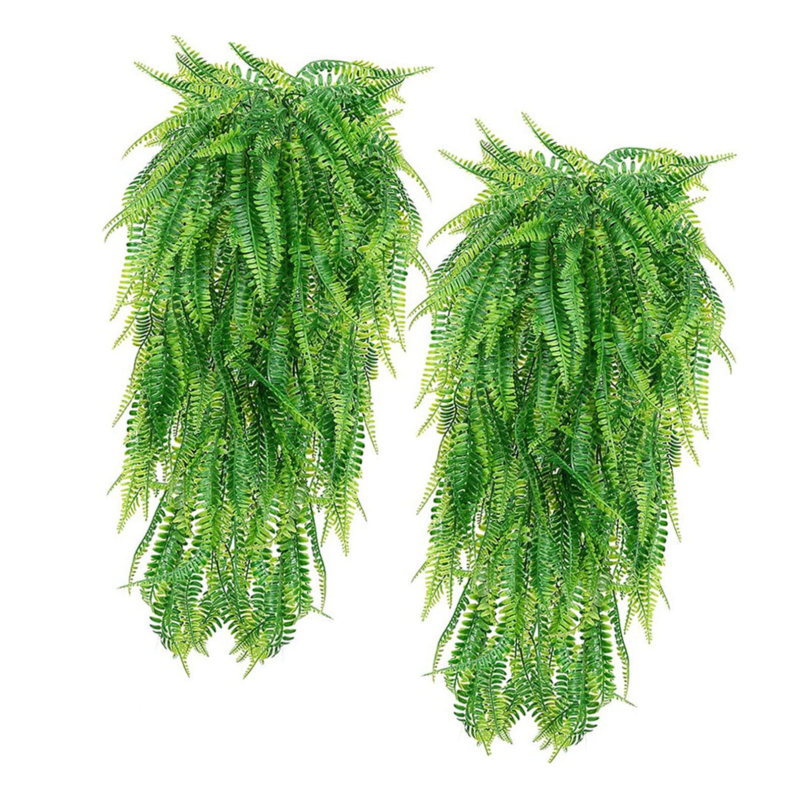JUOPZKENN Lot de 2 fougères artificielles à suspendre, plantes de vigne imperméables, anti-UV, fausses plantes à suspendre en plastique pour terrasse, porche, jardin, cour, décoration intérieure et