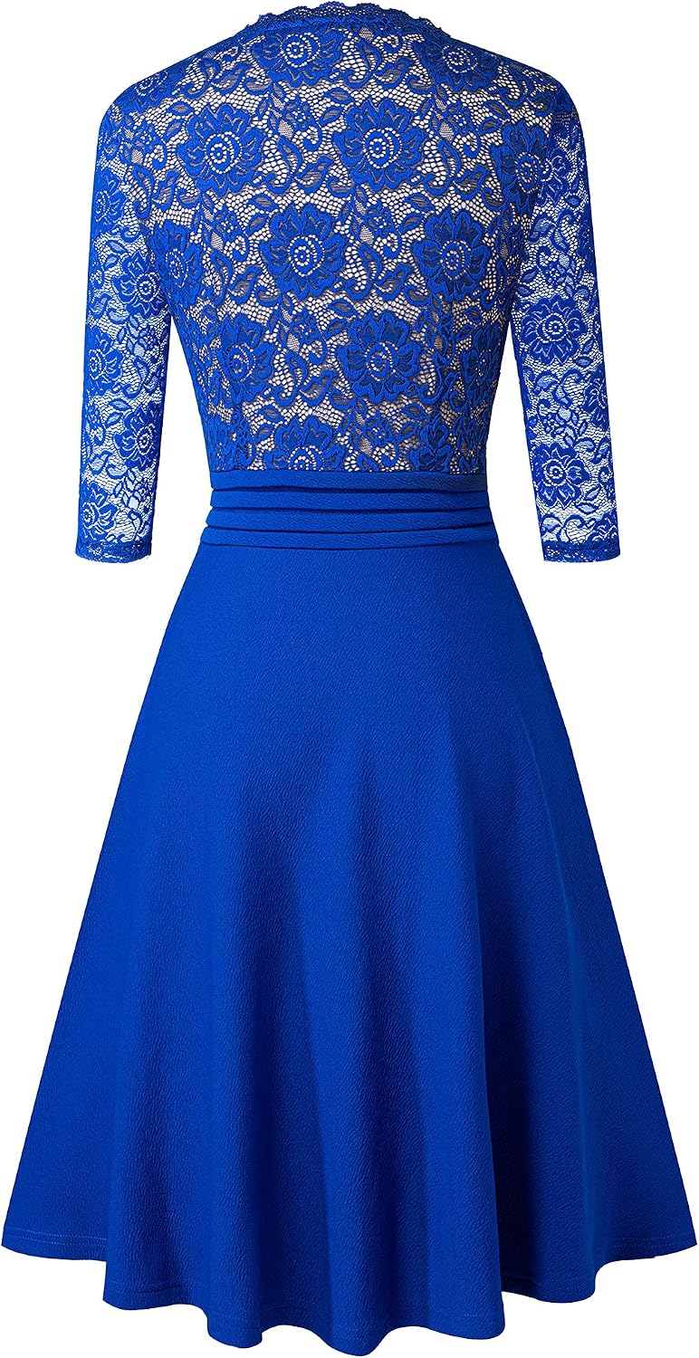 HOMEYEE Women's Chic V-Neck Lace Patchwork Flare Party Dress A062, Red, 4 :  Amazon.ca: Clothing, Shoes & Accessories