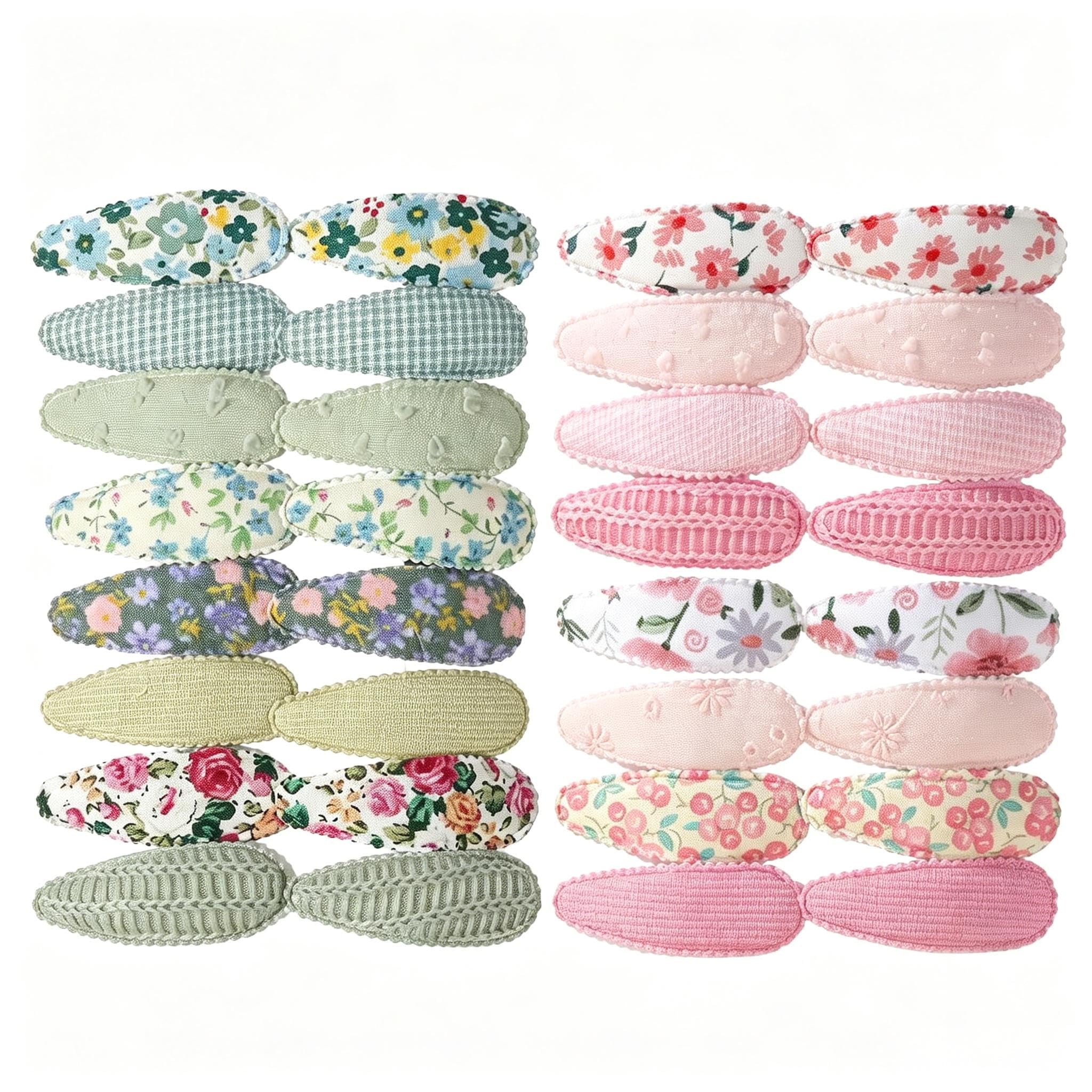 32Pcs Baby Girl Hair Clips with Various Floral Patterns Soft Fabric Covered Snap Clips Fully Lined Non-Slip Toddler Hair Accessories for Fine Hair Infant Girls Barrettes for Party Daily Wear (A)
