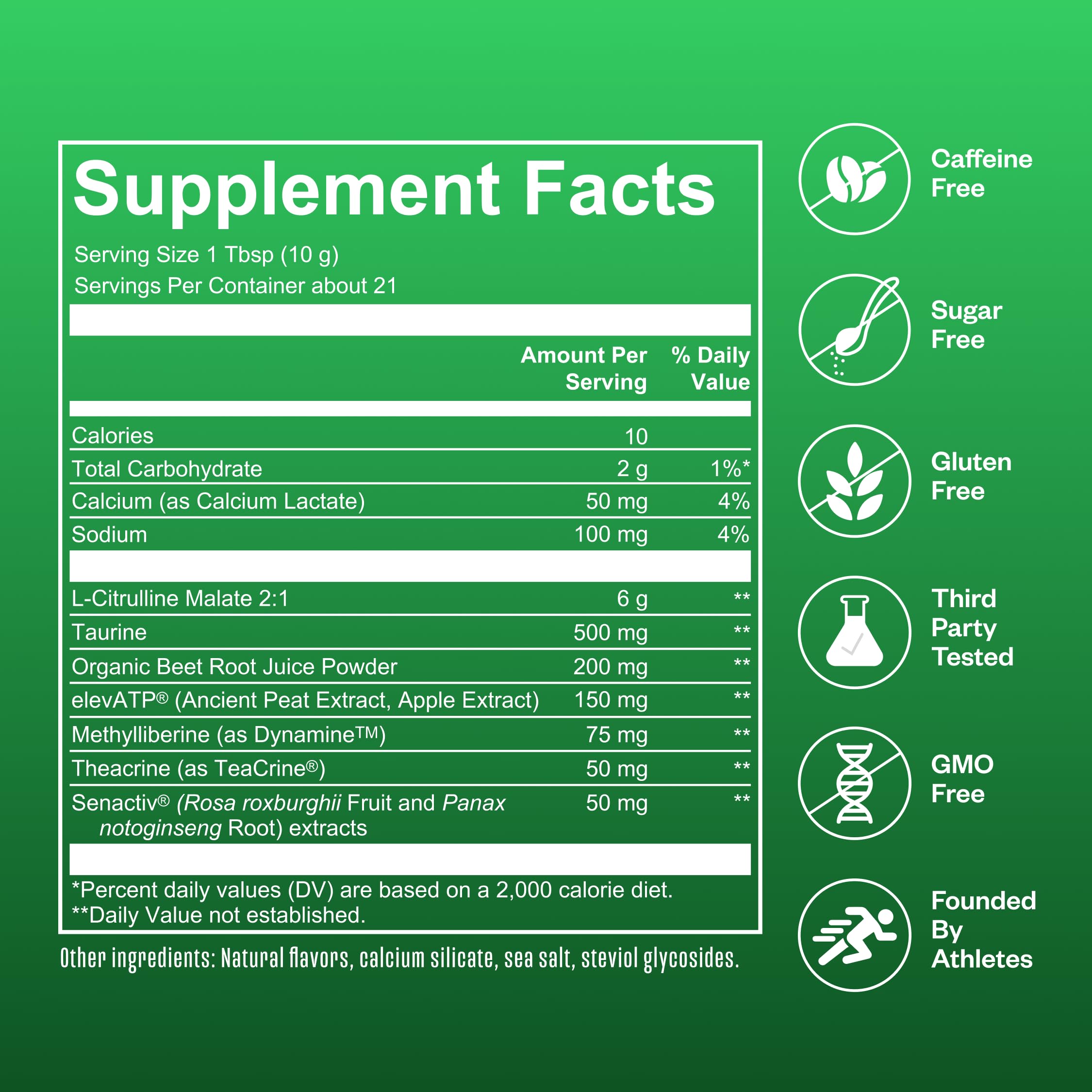 RNWY Extra Mile Caffeine Free Pre Workout Powder, 6g L-Citrulline, Sugar Free, Stimulant Free, with Dynamine™ and TeaCrine® for Endurance and Focus, 21 Servings (Sour Watermelon) — Amazon image 5