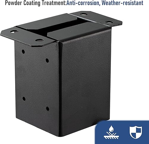 Miniatura 3 de Base de poste de 4 x 4, 7 piezas, base de poste de cubierta de 3.6 x 3.6 pulgadas, base de anclaje de poste de madera negra mate, placa base de