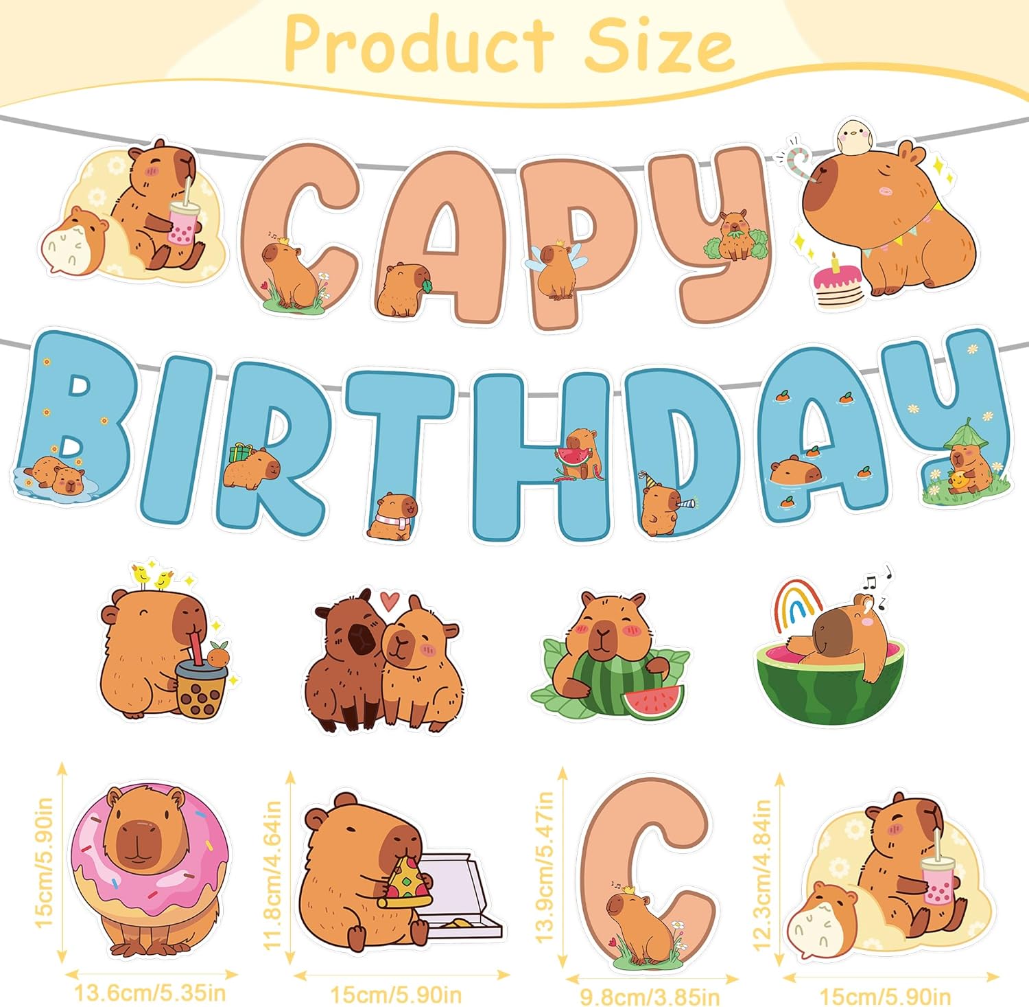 Capybara Birthday Decorations, 14PCS Capybara Party Favors Including Capy Birthday Banners and Hanging Swirls, Cute Animal Themed Bday Party Supplies