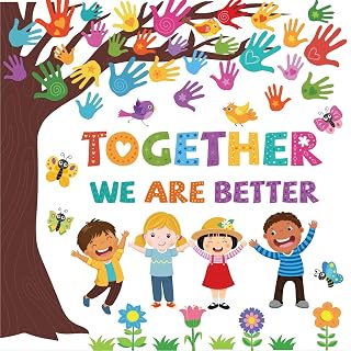 Pasimy Student Diversity Bulletin Board Sets Boho Classroom Decor Rainbow Equality Tree Handprint Cutouts Inclusion Multicultural Bulletin Board for Back to School Wall Door Decorations(Cartoon)