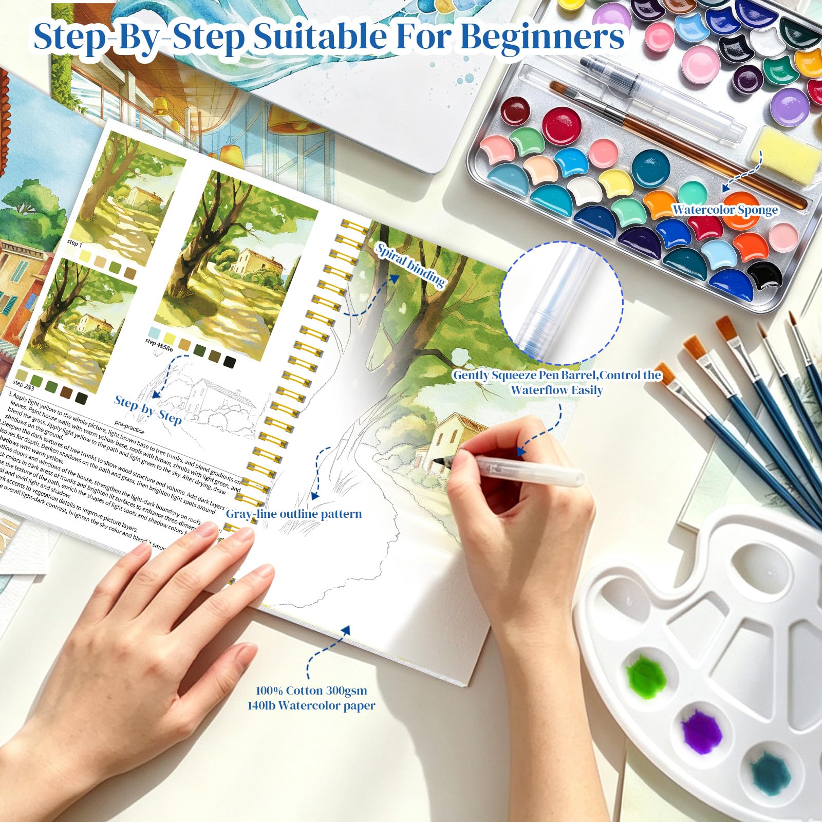 Watercolor Workbook Kit - 52 Colors, 7 Brushes -4
