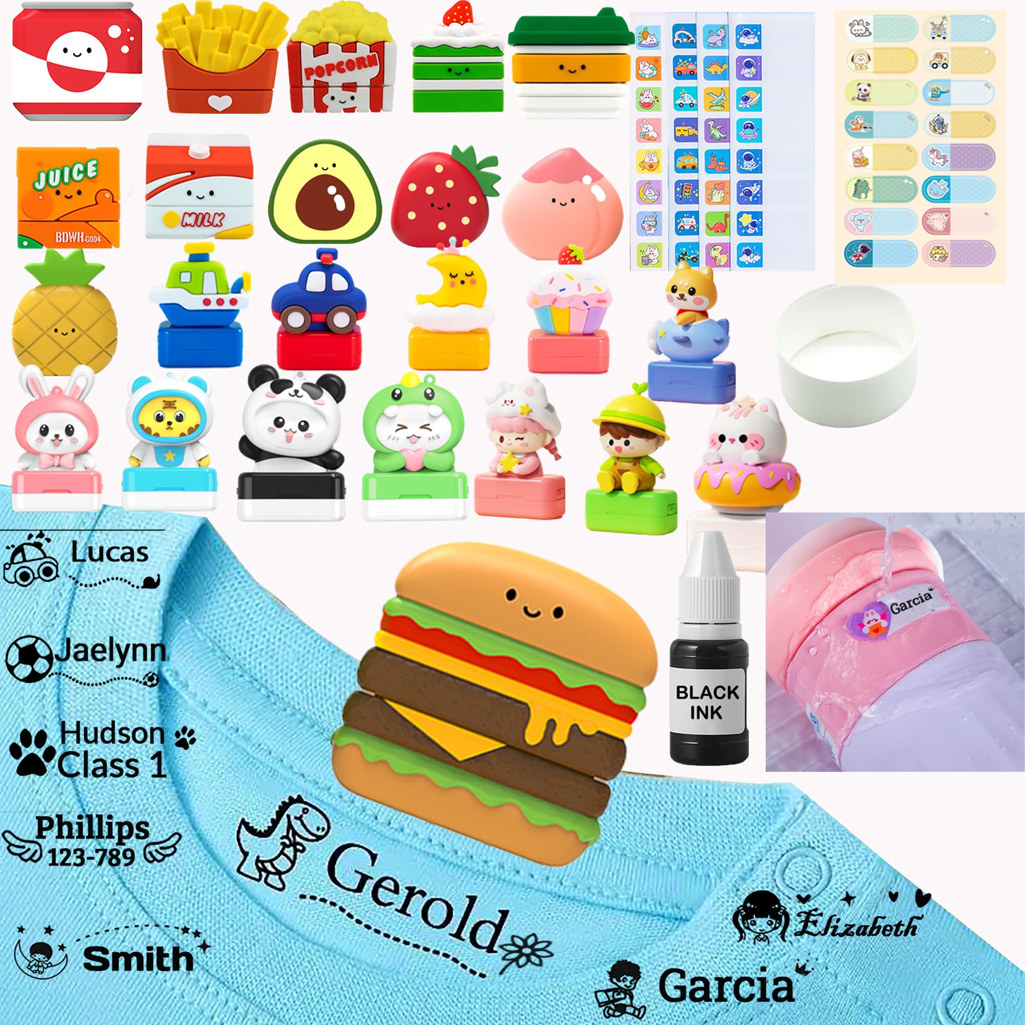Name Stamp for Clothing Kids Waterproof, Personalised Name Stamp for Clothes Kids Permanent, Customized School Name Stamp Labels Stickers Washable for Baby Daycare Uniform