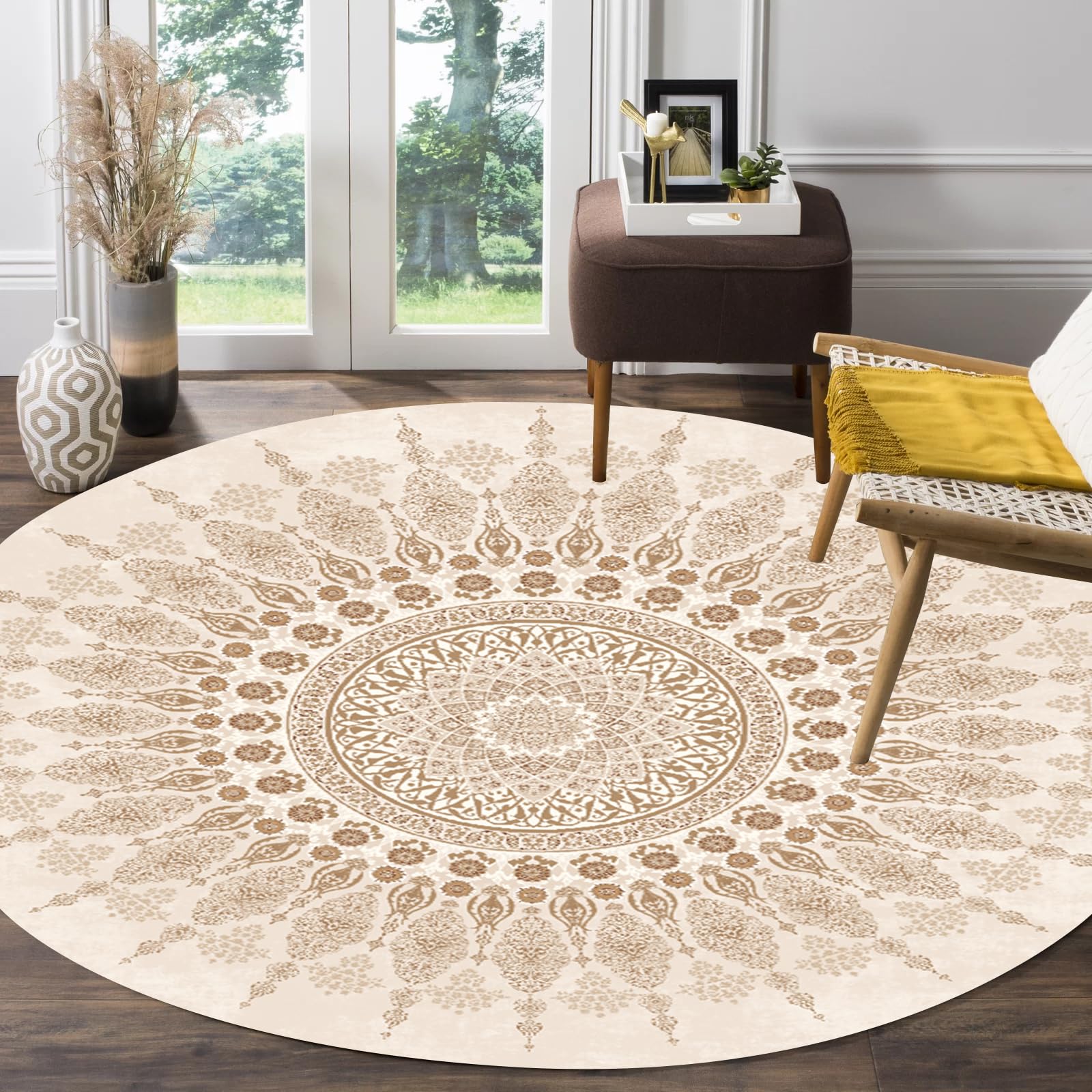 Amazon.com: Beige Mandala Round Rug for Living Room Bedroom Dining