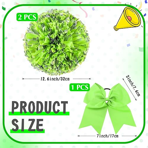 Miniatura 79 de Hanaive 3 pompones de animadora y lazo grande para animadora para el pelo, suministros metálicos para animadora de espíritu de equipo, deportes