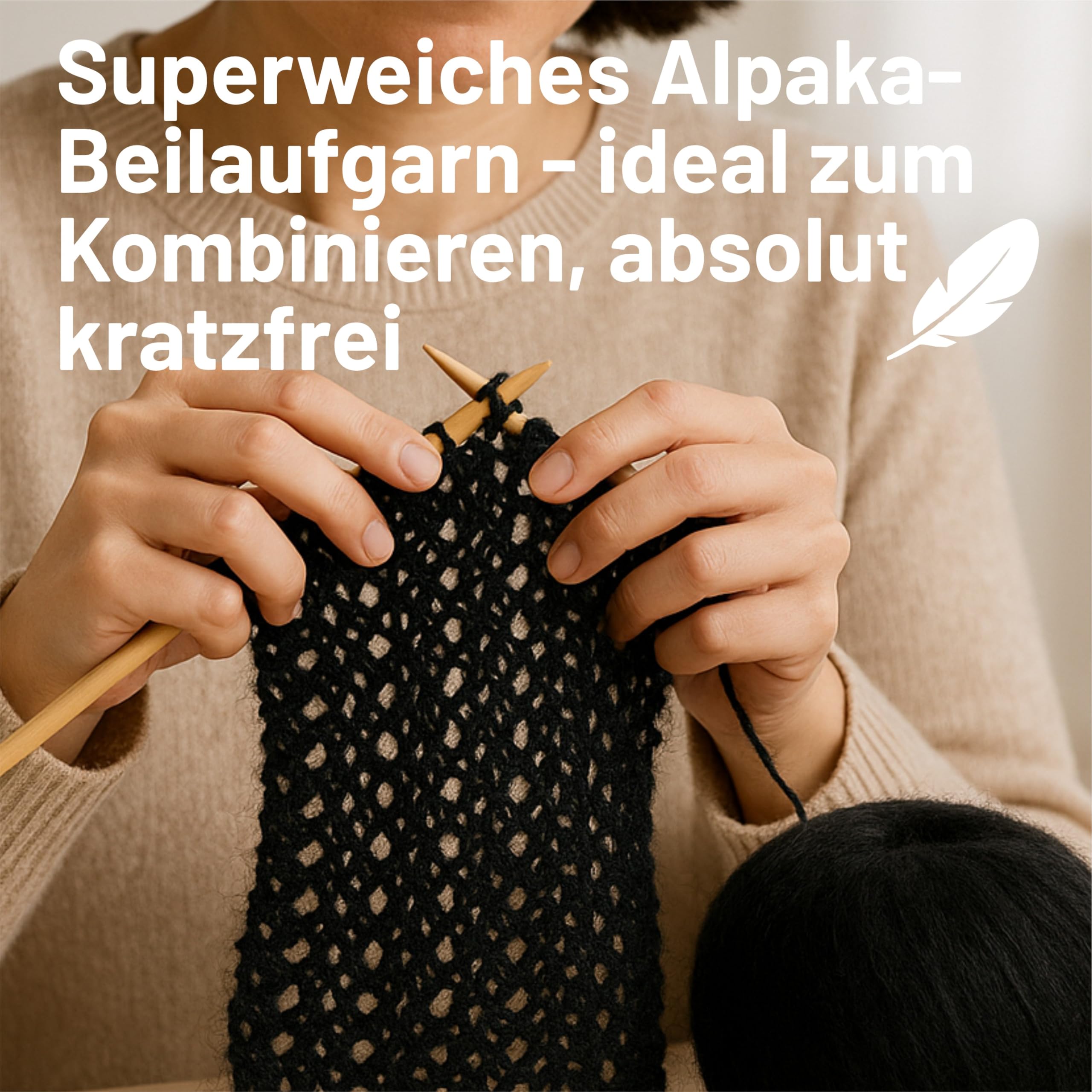 HANSA-FARM Alpawool 100% Baby Alpaca Brushed Set 200 g (4 x 50 g) lana leggera e antigraffio per lavorare a maglia e all'uncinetto – NFA15 nero