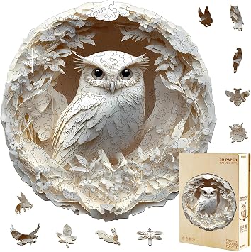 Wooden Puzzles Adults, 3D Paper Carved Owl Puzzle 200 Pieces, Unique Animal Shaped Wood Challenging Jigsaw Puzzles Gifts for Adults, 11.4x11.3in