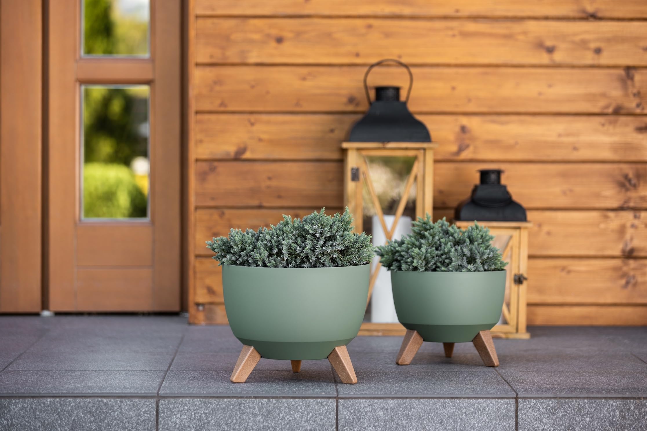 Tymar Vaso per rinvaso grande con piedistalli, vaso per fiori da esterno, vaso grande per fiori, vaschetta per fontana solare, vaso rotondo da terrazzo_Roma ((2pack) Beige; ø 47 cm)