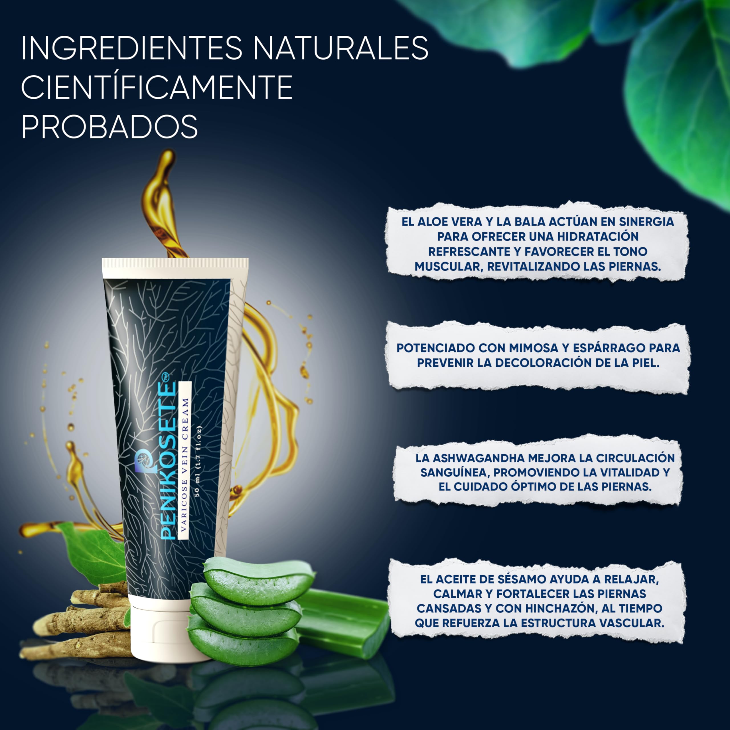 PENIKOSETE Crema Varices y Arañas Vasculares | Fórmula Ayurvédica Natural Ashwagandha | Alivia Pesadez, Hinchazón y Calambres | Mejora Circulación Venosa | No Pegajosa | Duplo Ahorro 2 x 50ml