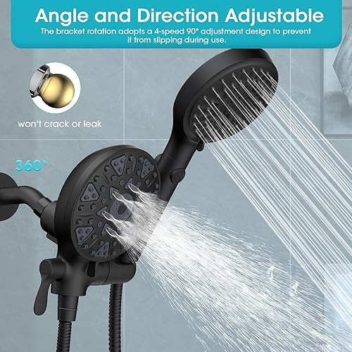 Miniatura 8 de FASDUNT Combo de cabezal de ducha de mano doble, disfruta de un cabezal de ducha de lluvia de 6 ajustes y una ducha de mano de 6 ajustes por