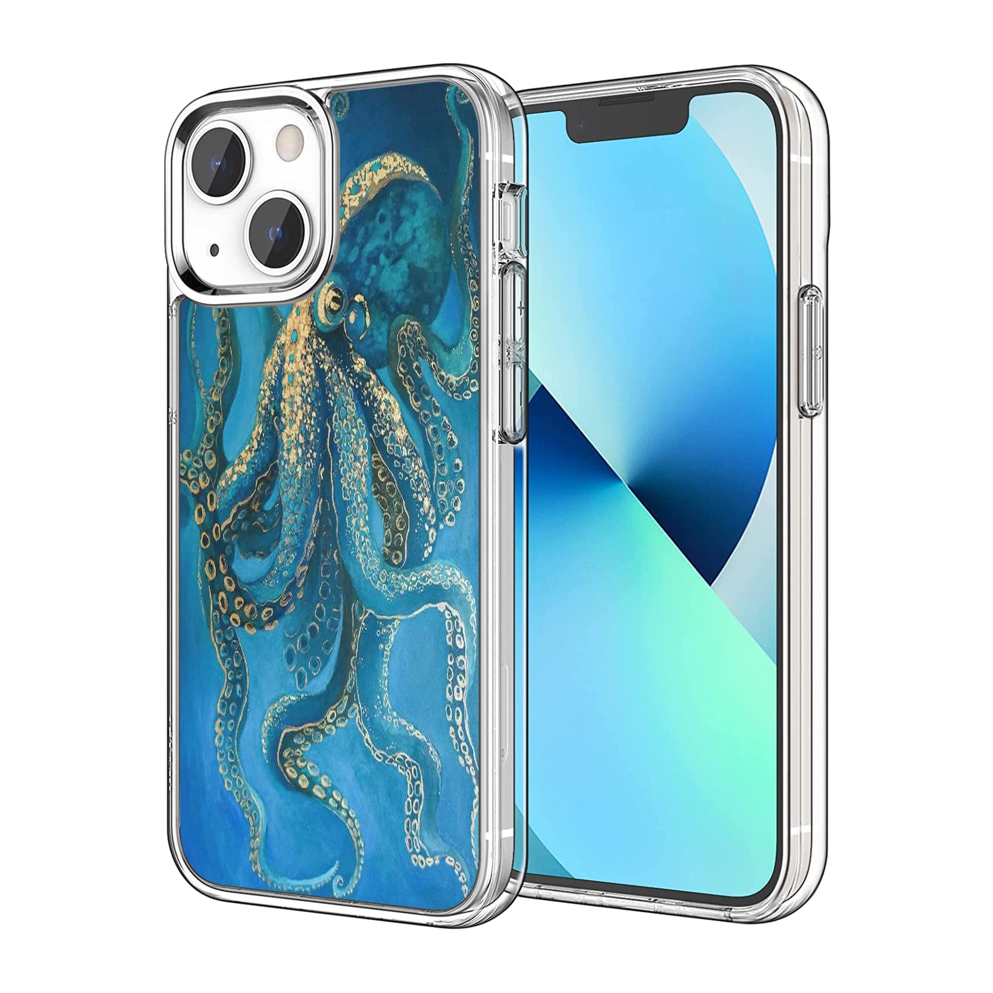 Compatible with iPhone 14 Case, Octopus in Beach Clear Case Sotf TPU Shockproof Protective Cover Case