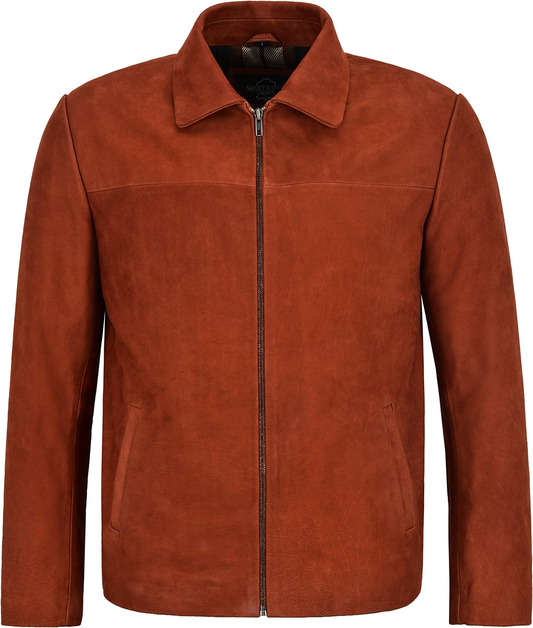 Men's Classic Collared Leather Jacket Chestnut Real Nubuck Leather Jacket 1152