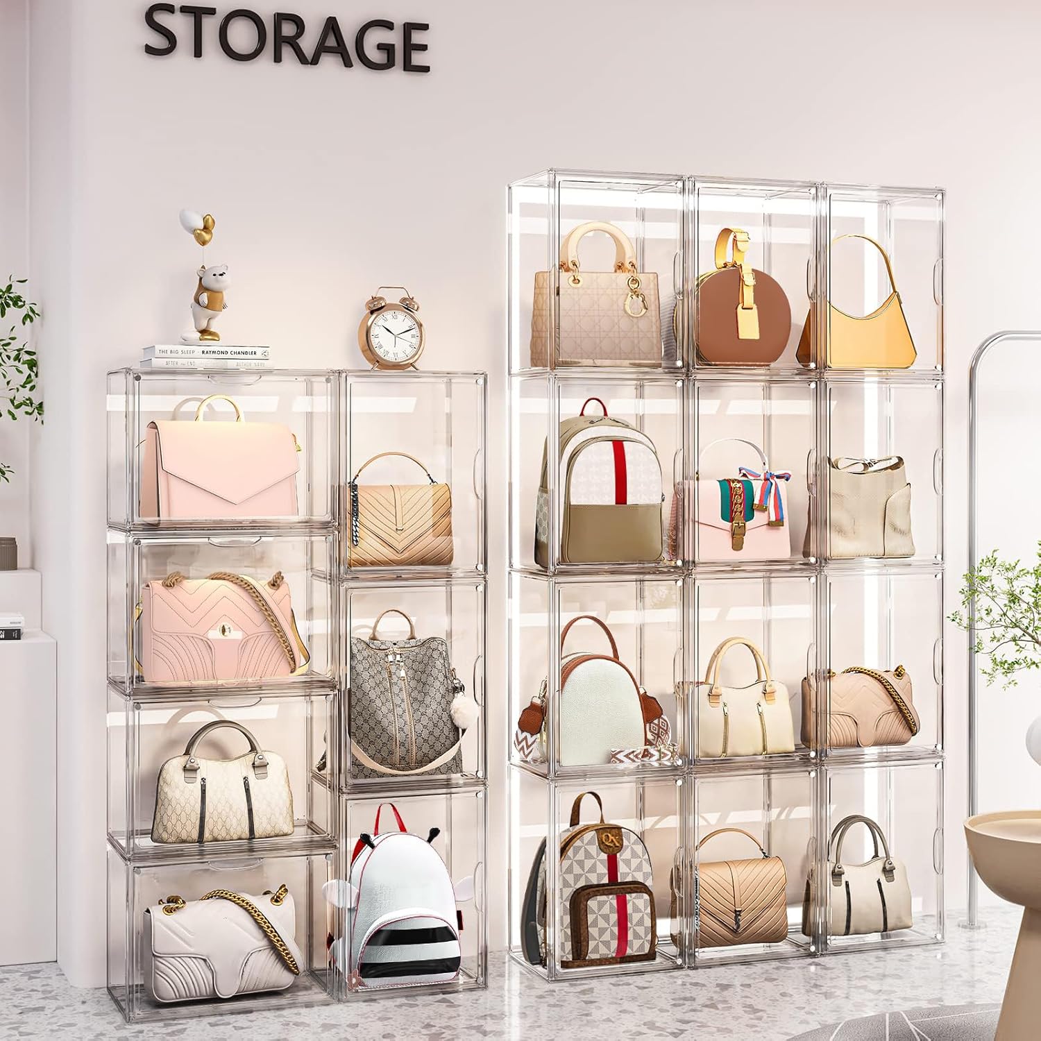 3 Packs Clear Handbag Storage Organizer for Closet, Acrylic Display Case for Purse Handbag, Stackable Purse Organizer Storage Box with Magnetic Lids for Wallet Book Collectibles - Image 4