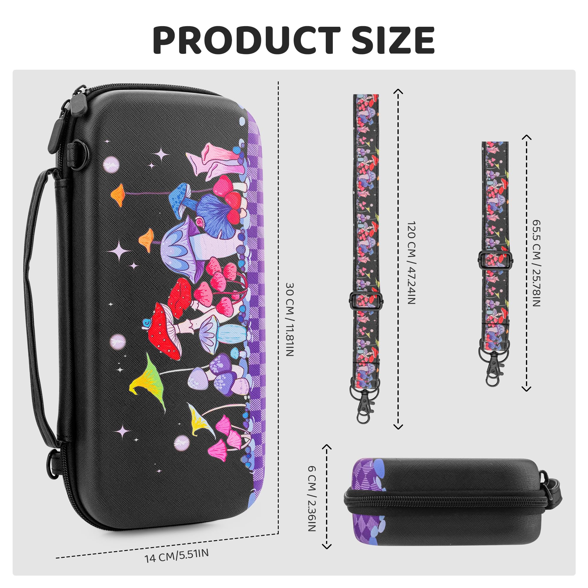 FANPL Custodia carina per Nintendo Switch 2, custodia da viaggio per Switch 2 con pelle rigida glitterata, cinturino regolabile, protezione schermo, tappi per impugnatura per pollice (Firefly Mushroom