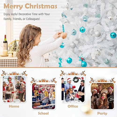 Miniatura 8 de GOFLAME Árbol de Navidad blanco de 9 pies, árbol de Navidad artificial con bisagras con 2132 puntas de ramas de PVC y soporte de metal plegable,