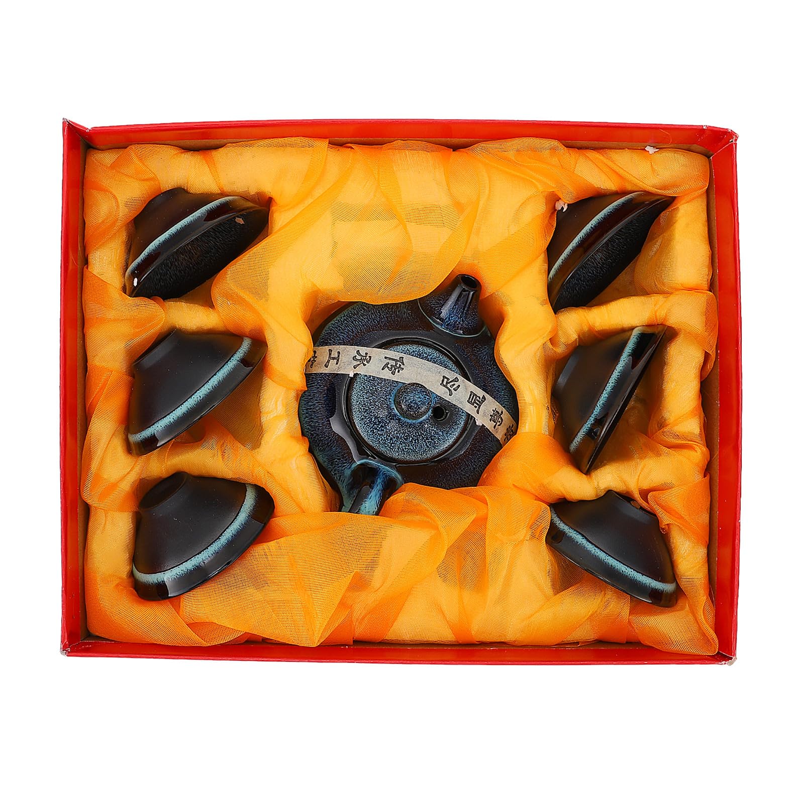 Set de servicio de té de cerámica azul portátil con tetera y taza individual