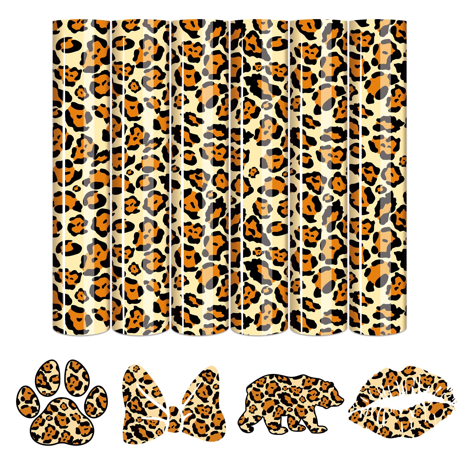 Tintnut Vinilo de transferencia de calor de leopardo HTV – 6 hojas de 12 x 10 pulgadas, vinilo de transferencia de calor de guepardo safari HTV animal impreso vinilo para camisetas compatibles con