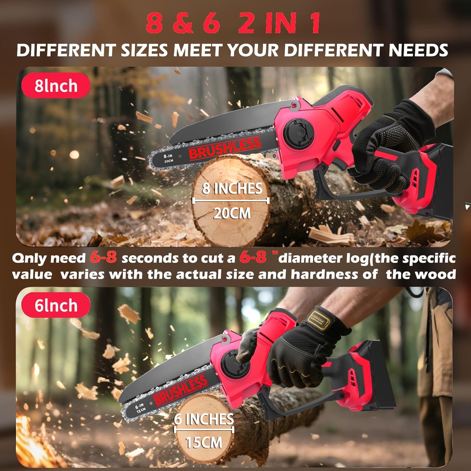 Mini Chainsaw Compatible With Milwaukee Chainsaw M18 Battery,8 Inch & 6 Inch Cordless Pruning Chainsaws,1000W Brushless Powered Mini Chain Saw for Tree Trimming (Not battery)