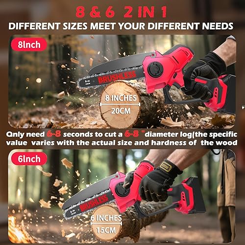 Miniatura 3 de Mini motosierra compatible con la batería Milwaukee Chainsaw M18, motosierras de poda inalámbricas de 8 y 6 pulgadas, mini motosierra sin escobillas
