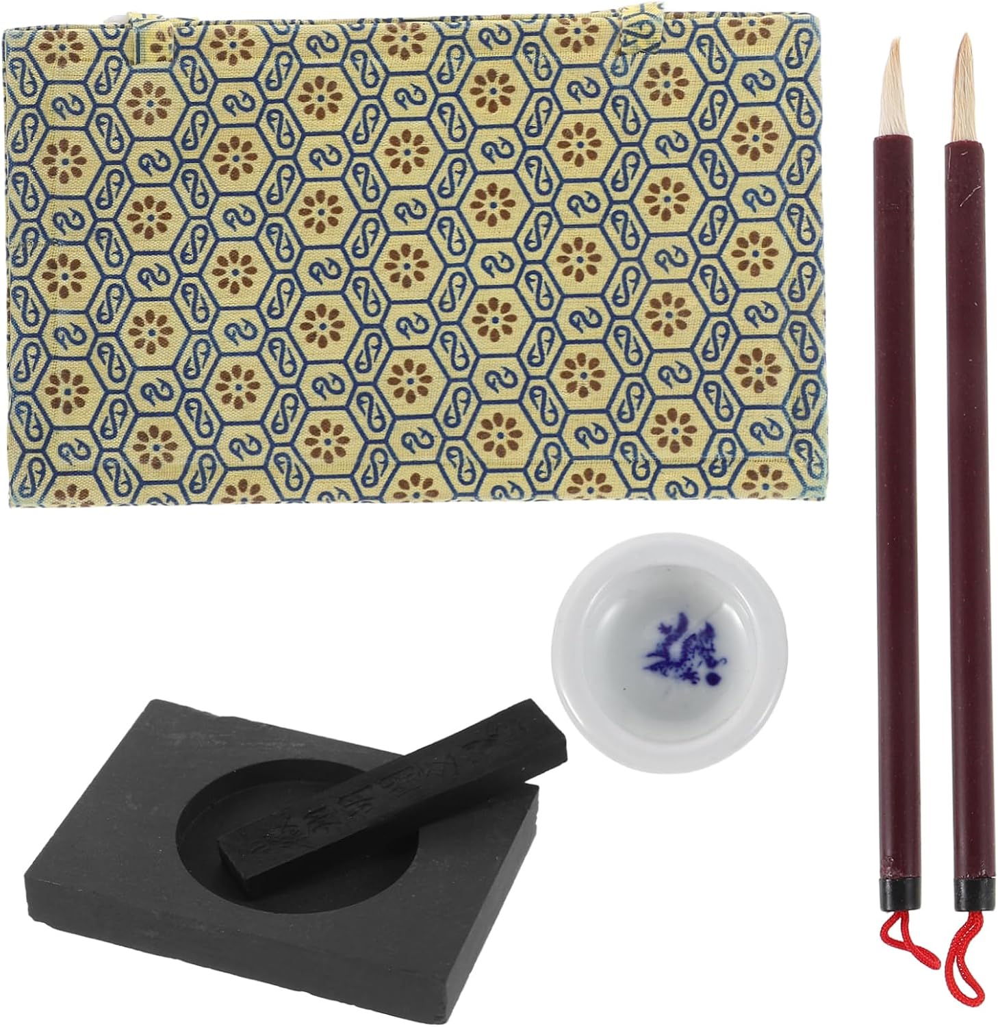Complete Chinese Calligraphy Set for Kids 4-Piece Brush Ink Paper Ink Stone Kit Beginner Writing Practice for Students Box for Art Lovers