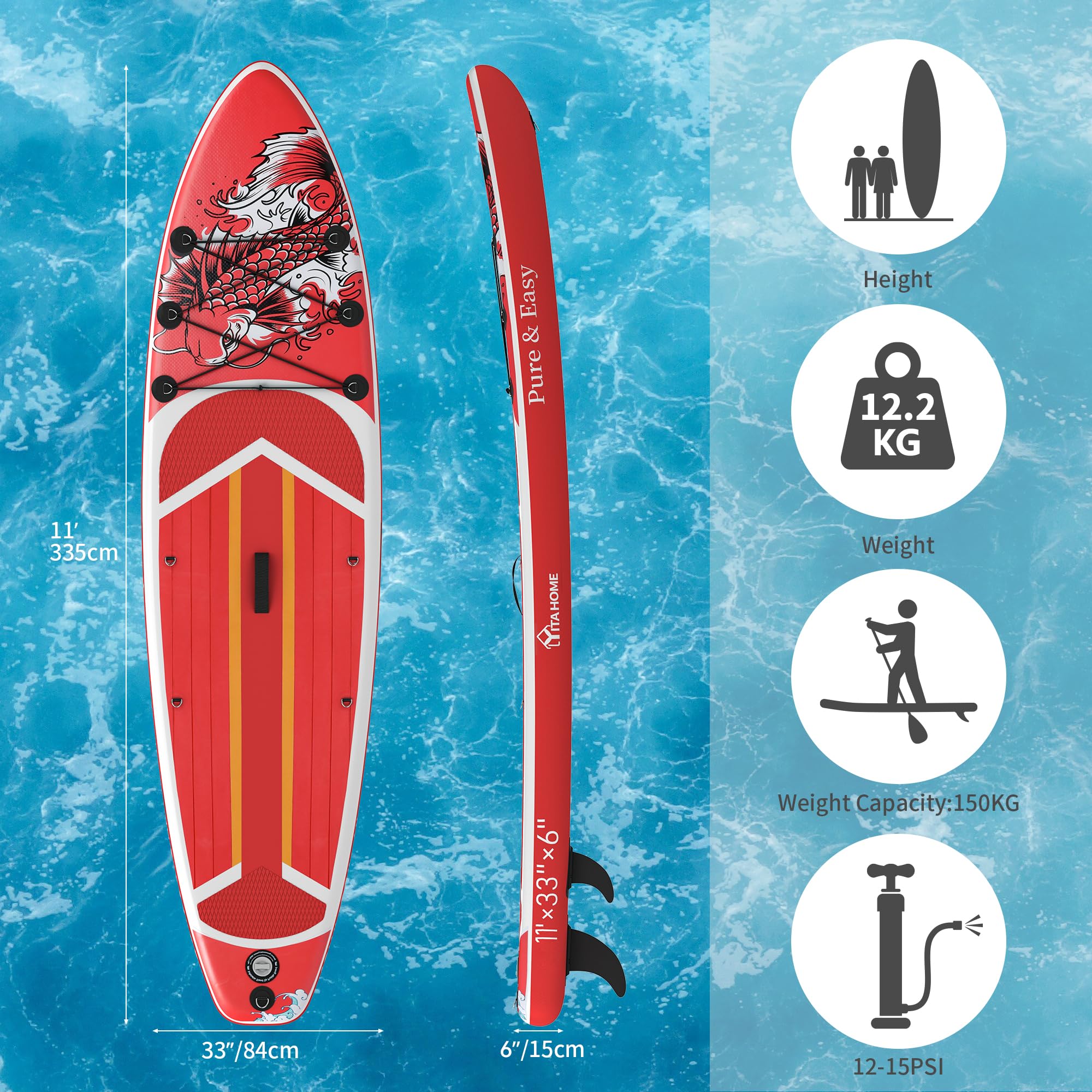 YITAHOME SUP Tavola da surf gonfiabile 335x84x15 cm rosso con accessori