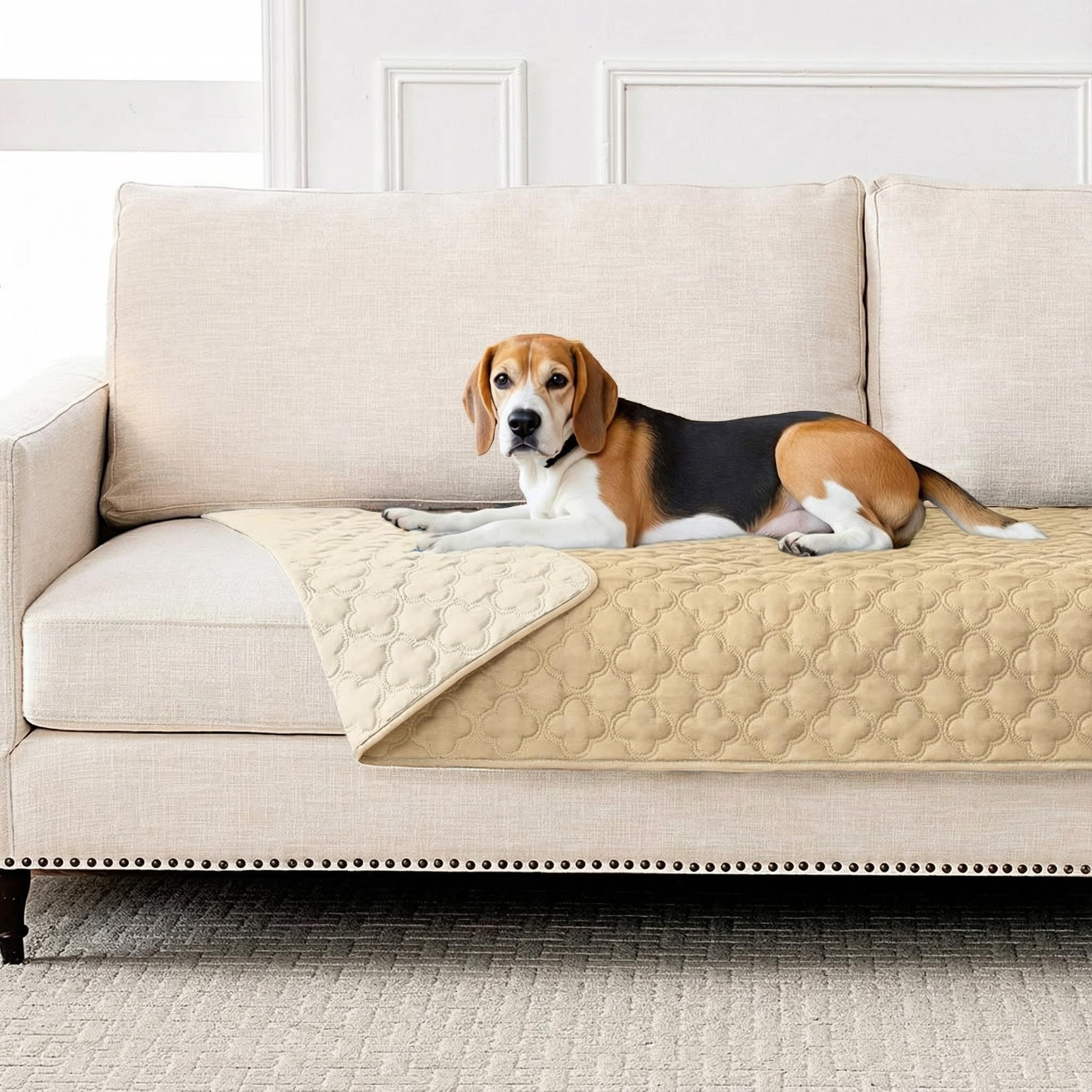 FunFurry Waterproof Dog Blanket, Couch Cover for Dogs Washable, Reversible Dog Bed Cover, Couch Furniture Protector. (Dark＆Light Beige, 30 X 53 Inch - 1 Pack)