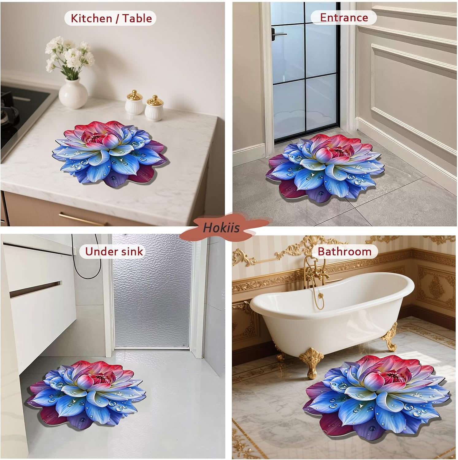 Floral Diatomaceous Earth Floor Mat 3D Flowers Pattern Bath Mat Non-Slip Bath Rug Safe Absorbent Quick Drying Bathmat Suitable for Bathroom Kitchen Entrance (Style 6, 23.62"/60cm)