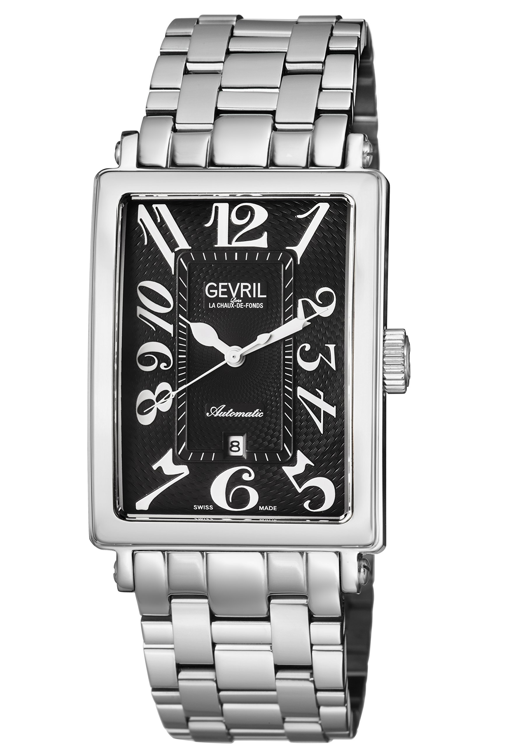 Gevril Avenue of Americas Mens Swiss Automatic Rectangle Stainless Steel Bracelet Watch, (Model: 5061B)