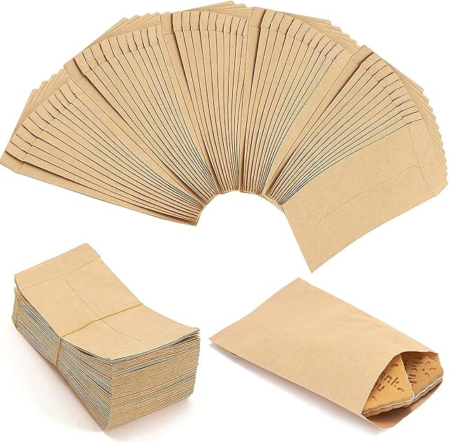 VEGCOO Kraft Paper Envelopes, 150 Pcs Mini Brown Envelopes 6 x 10cm Paper Bag Small Kraft Paper Gift Pouch to Store Seed/Candy/Herbs/Trinkets/Small Object