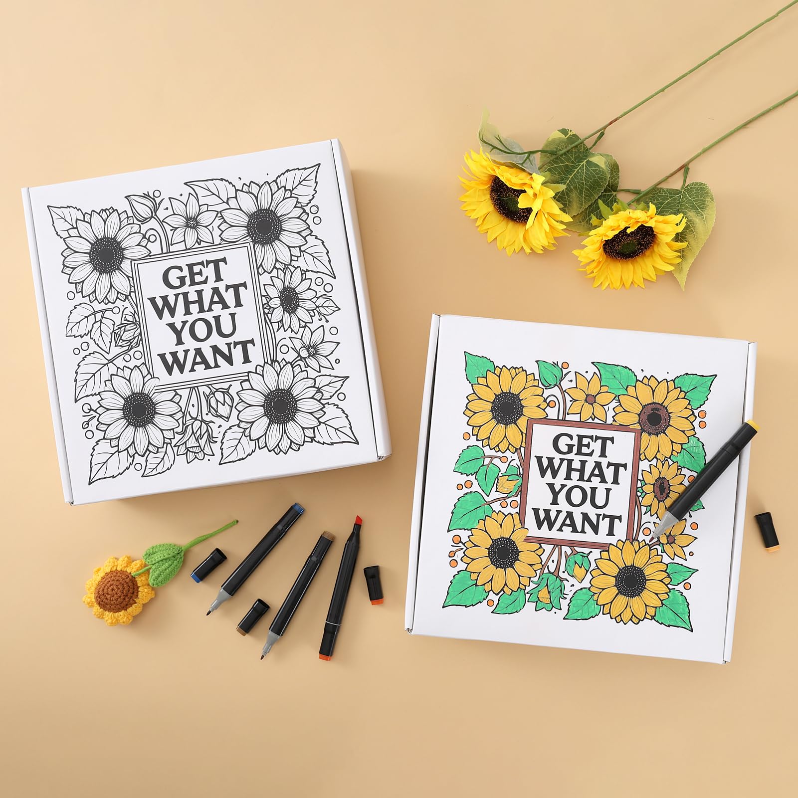 Guarisci presto cesti regalo per il compleanno delle donne, pacchetto di cura per le donne, cesti regalo di simpatia con tazza da caffè girasole e confezione regalo con motivo girasole da colorare